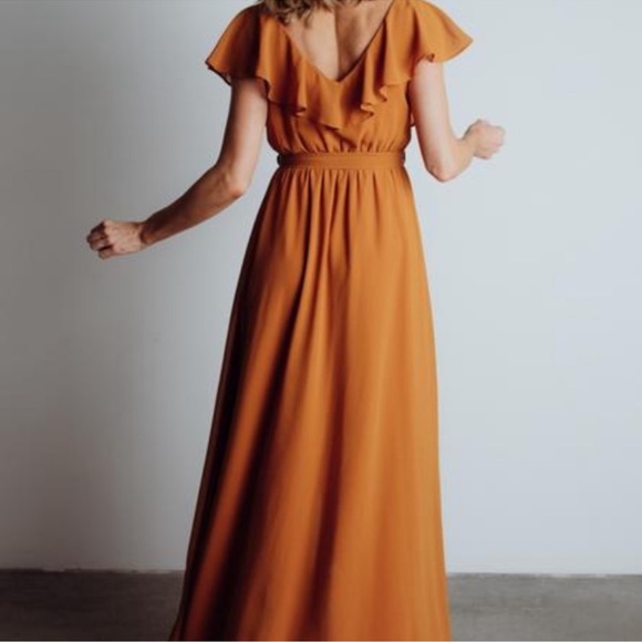 BalticBorn Rust Ruffle Wrap v-neck Maxi Dress terracotta orange flowy - Picture 2 of 13